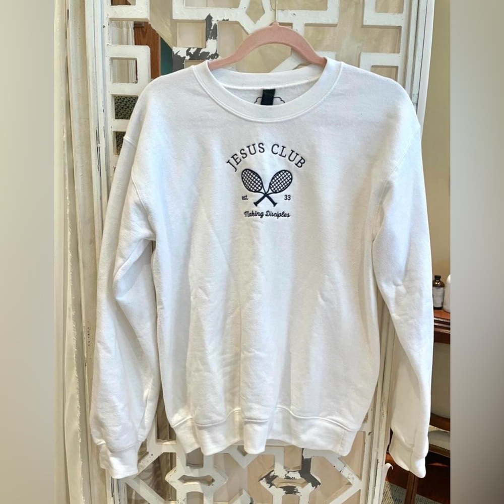 Jesus Club Tennis White Graphic Sweatshirt “Making Disciples”